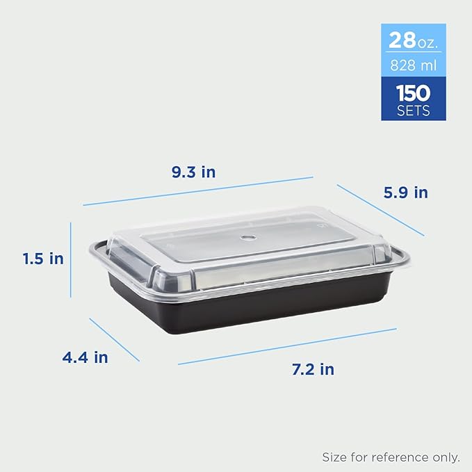 Karat Meal Prep Containers [28 oz - 150 ct] Reusable & Disposable Take Out Containers with Lids - Microwave & Dishwasher Safe Bento Boxes