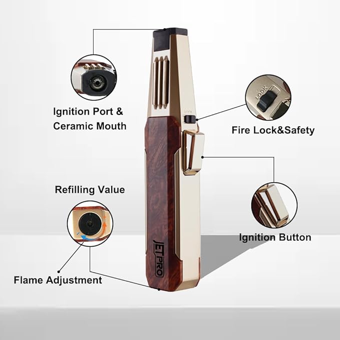 Butane Torch Lighter One-Hand Operation Lighter with Adjustable Jet Flame Kitchen Cooking Torch (Butane Gas Not Included) (Wood)