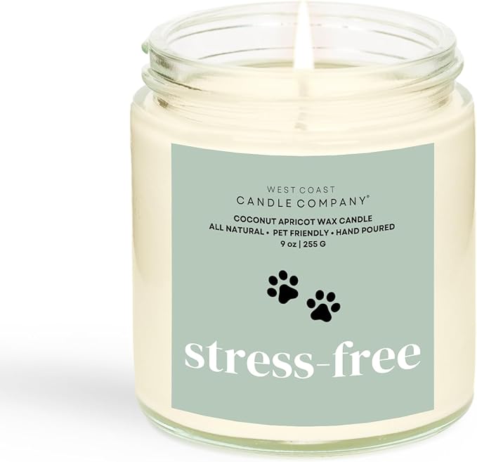 Stress-Free | Pet Safe Candle | Coconut Apricot Wax | Soy-Free | Non-Toxic | Dog & Cat Safe Candle | Pet Odor Eliminator | Air Freshening Scented Candles | Veterinarian Approved | 9 oz