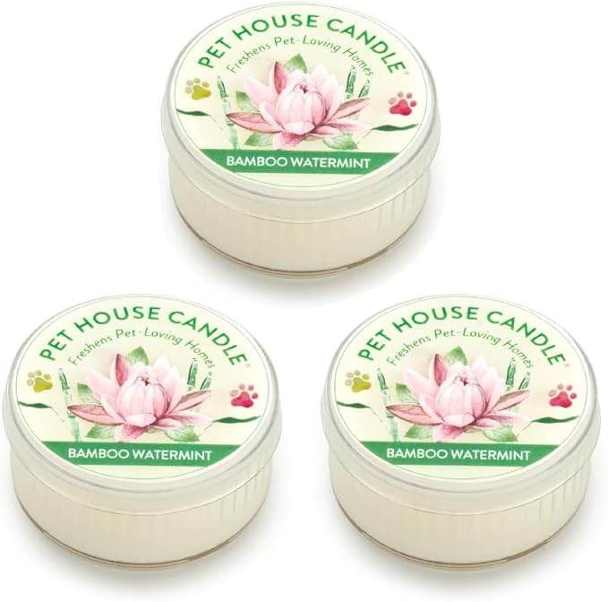 Pet House Mini Candles for Pet Odor Made with Natural Soy Wax, Plant Based, Dog and Cat Friendly Scented Candles, Bamboo Watermint Pack of 3