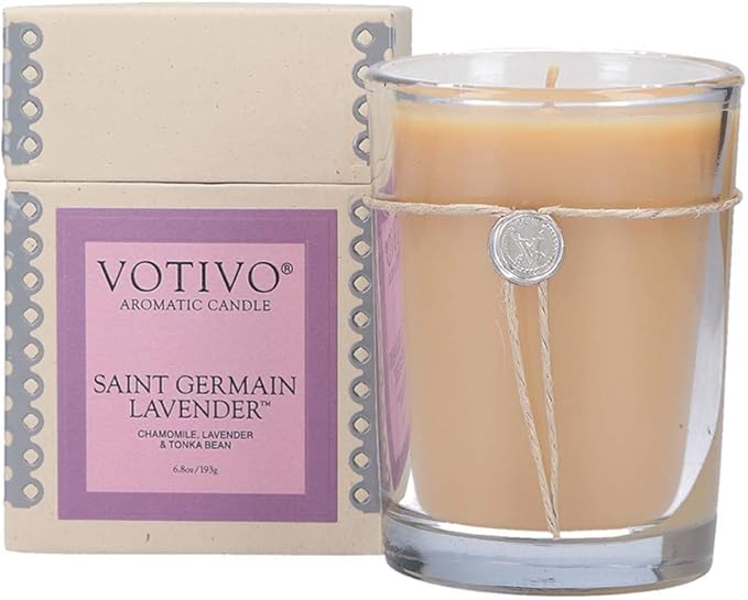 Votivo Saint Germain Lavender 6.8 oz Aromatic Candle | Soy Wax Blend | Luxury Glass Jar Scented Candle & Box | Candles for Home Scented | Long Burning & Highly Scented