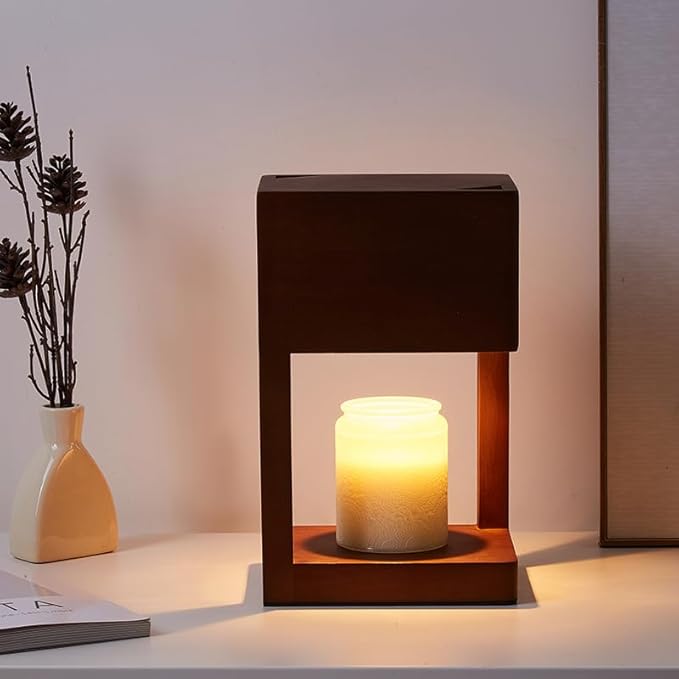 Candle Warmer Lamp,Candle Lamp Warmer with Timer and Adjustable Brightness Automatic Shut-Off,Candle Heat lamp for Canned Candles,ith 2 Bulbs（Walnut Color）