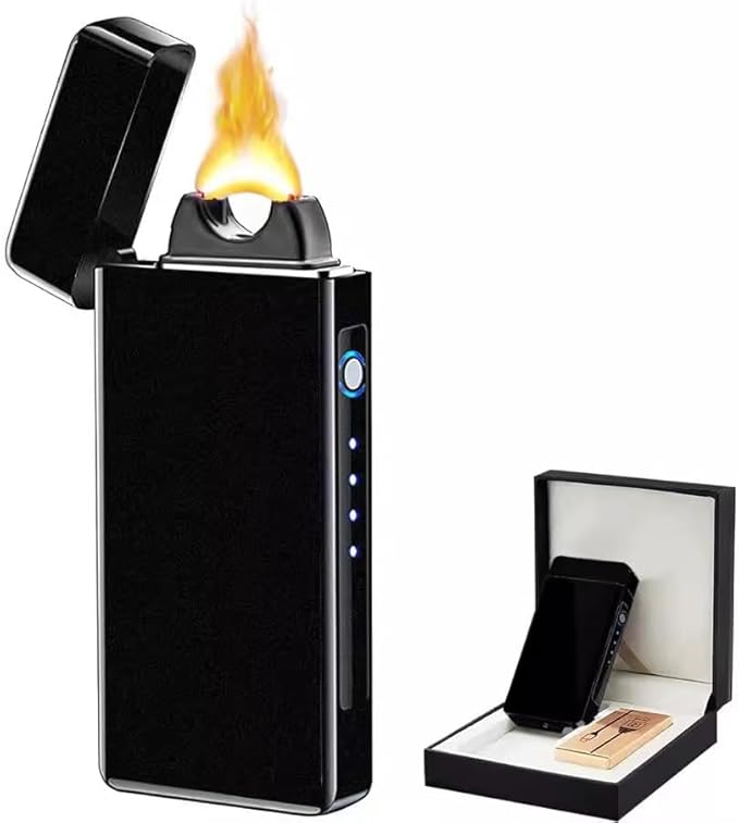 Electric Lighter Plasma Rechargeable with LED Battery Indicator Strong Flame, USB Convenient Charging, Windproof Lighter Outdoor（Black