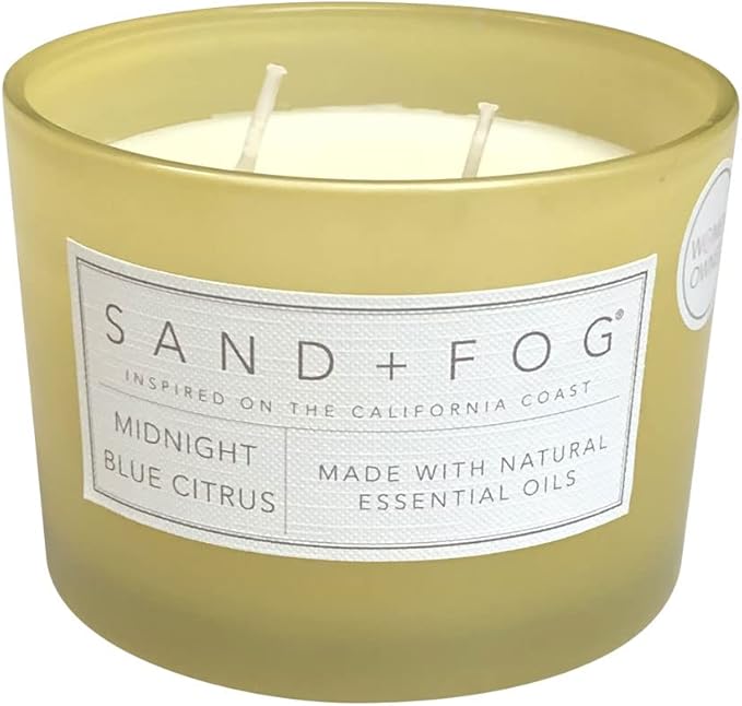 Sand + Fog Scented Candle - Midnight Blue Citrus – Additional Scents and Sizes – 100% Cotton Lead-Free Wick - Luxury Air Freshening Jar Candles - Perfect Home Decor – 12oz