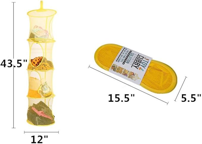 Leoyoubei 2 Pack Foldable Hanging Basket Organize The Suspension of Storage Items, Mesh Hanging Storage with 4 Compartments,Organizing Children's Toys,Shawls,Hats and Mittens,43.5” x 12” Gray
