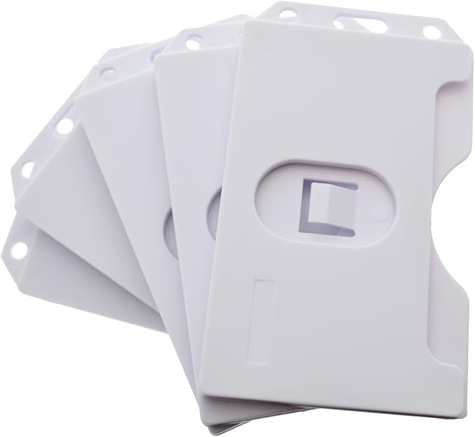 5 Pack - Heavy Duty 2-Sided Rigid Multi Card Holder - Hard Plastic Vertical ID Badge Holders for 2 Standard or Thick Prox Cards, Fuel Card, CAC, Work Badge, or Credit Cards by Specialist ID (White)