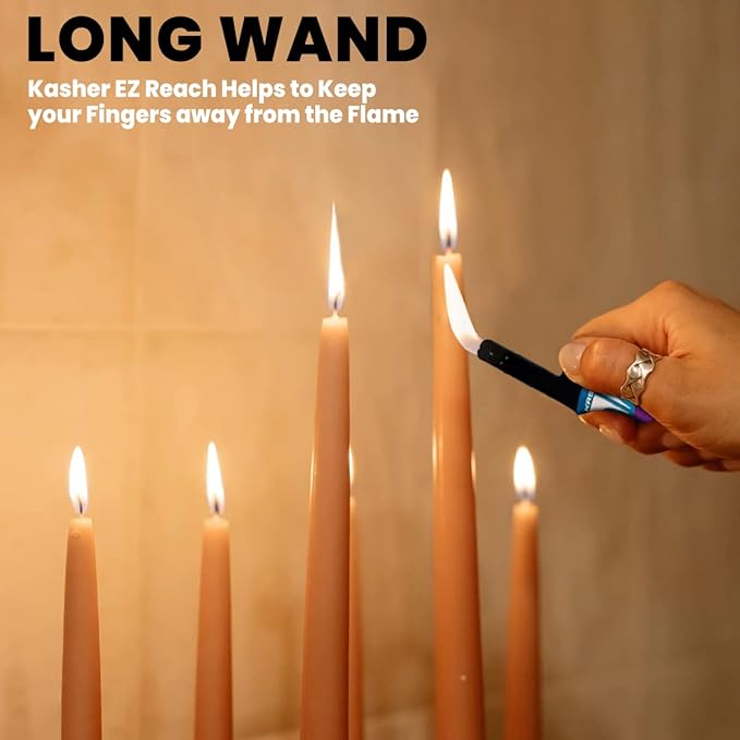 Kasher EZ Reach Candle Lighter with Candle Tool - Extended Wand - Ideal for Lighting Scented Candle Jar, Camping, Outdoor, and BBQ - Pack of 2 (Blue)