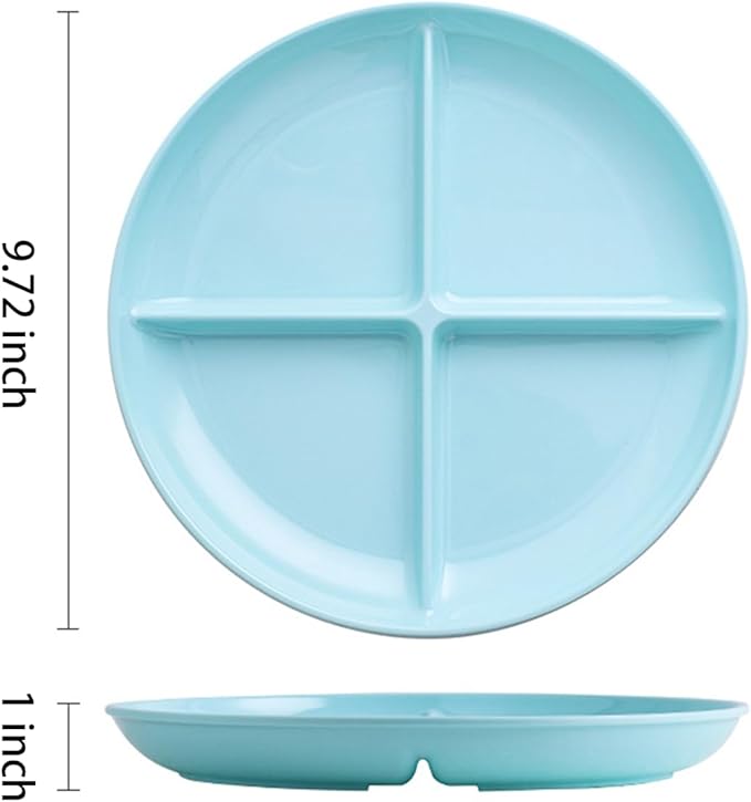 Blue 4 Compartment Divided Plates Snacks Tray Dinner Plate,Food Grade Fruit Plates BPA Free - 1Pack