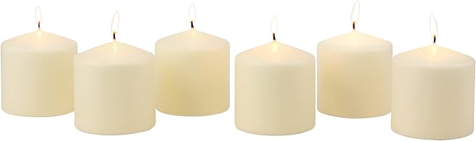 Stonebriar Unscented Pillar Candles – 80 Hour Burn Time, Long-Lasting Wax Candles for Weddings, Holidays, Home Décor & Special Events, Pack of 6, Ivory, 3" x 3