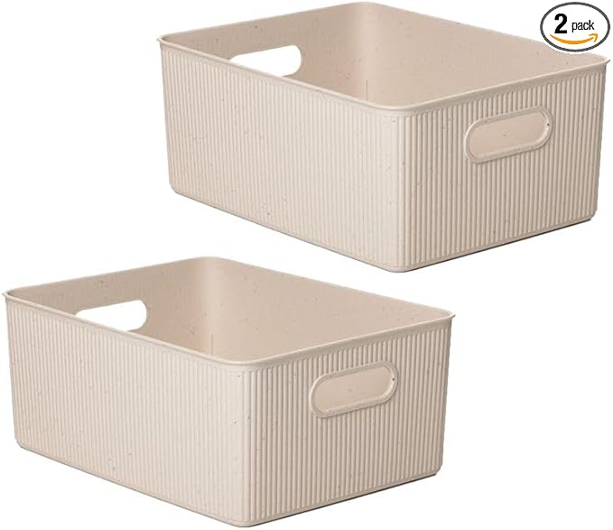 Superio Eco-Friendly Decorative Plastic Basket Open Home Storage Bins Organizer Baskets, Large (2 Pack) Container Boxes for Organizing Closet Storage Bins for Shelves Drawer Shelf 15 Liter
