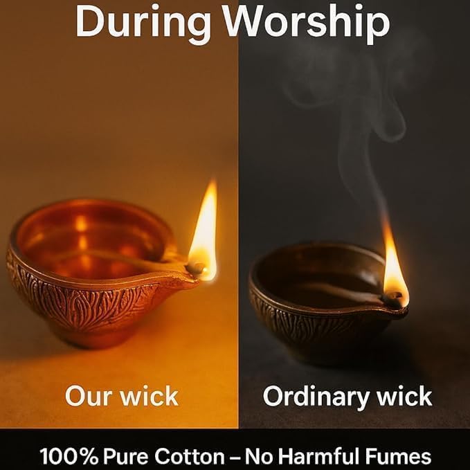 Cotton Wicks for Oil Lamps, Diya & Candles – 100% Natural Hand-Rolled Cotton, Smokeless Long-Burning Wick for Prayer, Meditation & Home Décor – Pack of 125