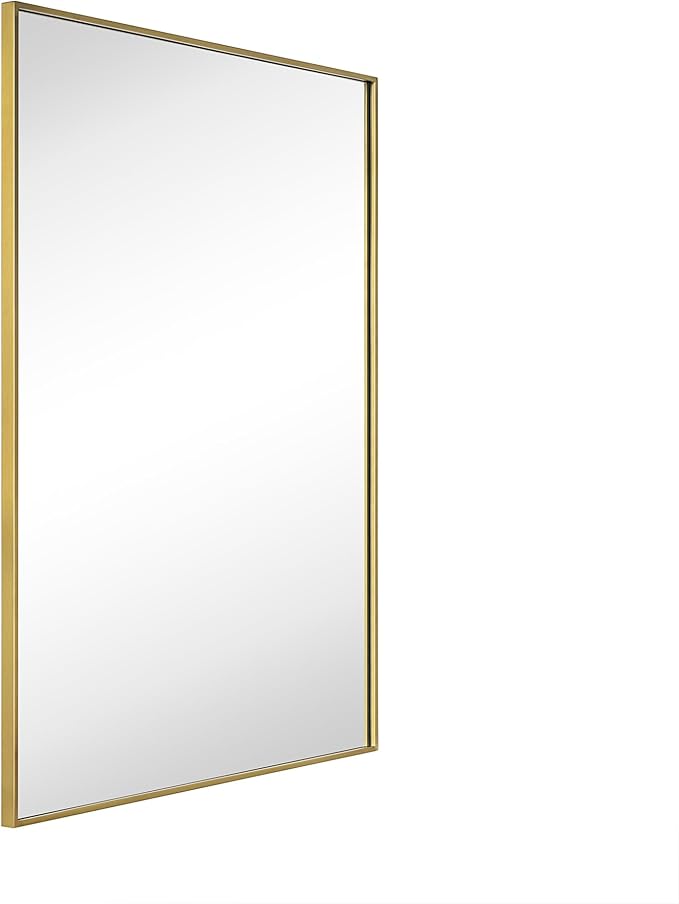 TEHOME Gold Bathroom Vanity Mirror with Squared Corners, 24x32'' Brushed Brass Rectangle Stainless Steel Metal Framed Mirror for Bathroom