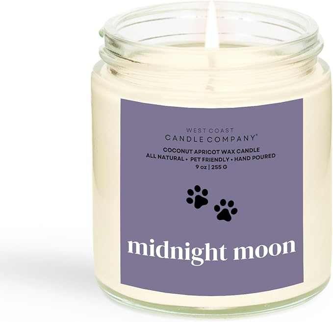 Midnight Moon | Pet Friendly Candle | Soy-Free Coconut Apricot Wax | Clean Burning | Non-Toxic | Veterinarian Approved | Pet Odor Eliminator | Air Freshening Scented Candle | 9 oz