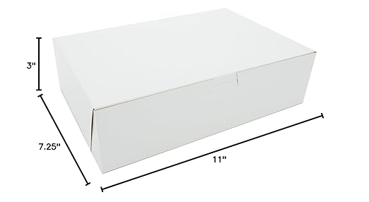 SCT 0981 Premium Clay Coated Kraft Paperboard White Non-Window Lock Corner Bakery Box, 11-in. L x 7-1/4-in. W x 3-in. H (Case of 250)