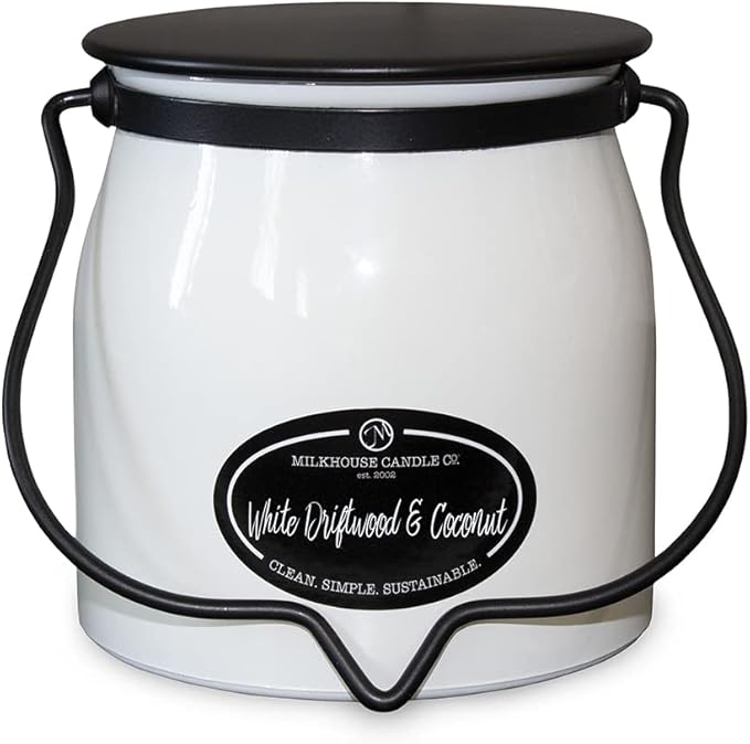 Milkhouse Candle Company - White Driftwood & Coconut - Creamery Collection - 16oz Double Cotton Wick Soy Candle with Beeswax - Long Burn Time, Made in The USA - Non Toxic, Premium Scented Candle