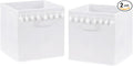 Sweet Jojo Designs White Foldable Fabric Storage Cube Bins Boxes Organizer Toys Kids Baby Childrens - Set of 2 - Gender Neutral Solid Color Bohemian Southwest Tribal Pom Pom for Llama Collection