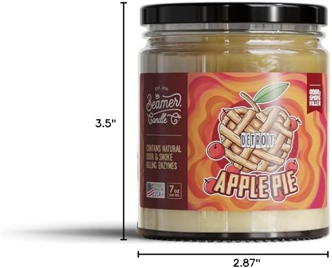 Beamer Candle Co. - Detroit Apple Pie Candle – Warm Apple Pie Scent with Cinnamon & Spice – Apple, Cinnamon, Vanilla - Odor Eliminating - High Fragrance - Medium 7oz Glass Jar - 55 Hour Burn Time