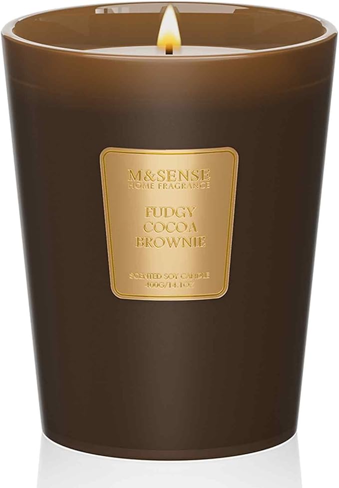M&SENSE Fudgy Cocoa Brownie Soy Candle, 14.1oz 60H Long Lasting, Aromatherapy Candle for Living Room Cozy New Year Winter Housewarming Gifts