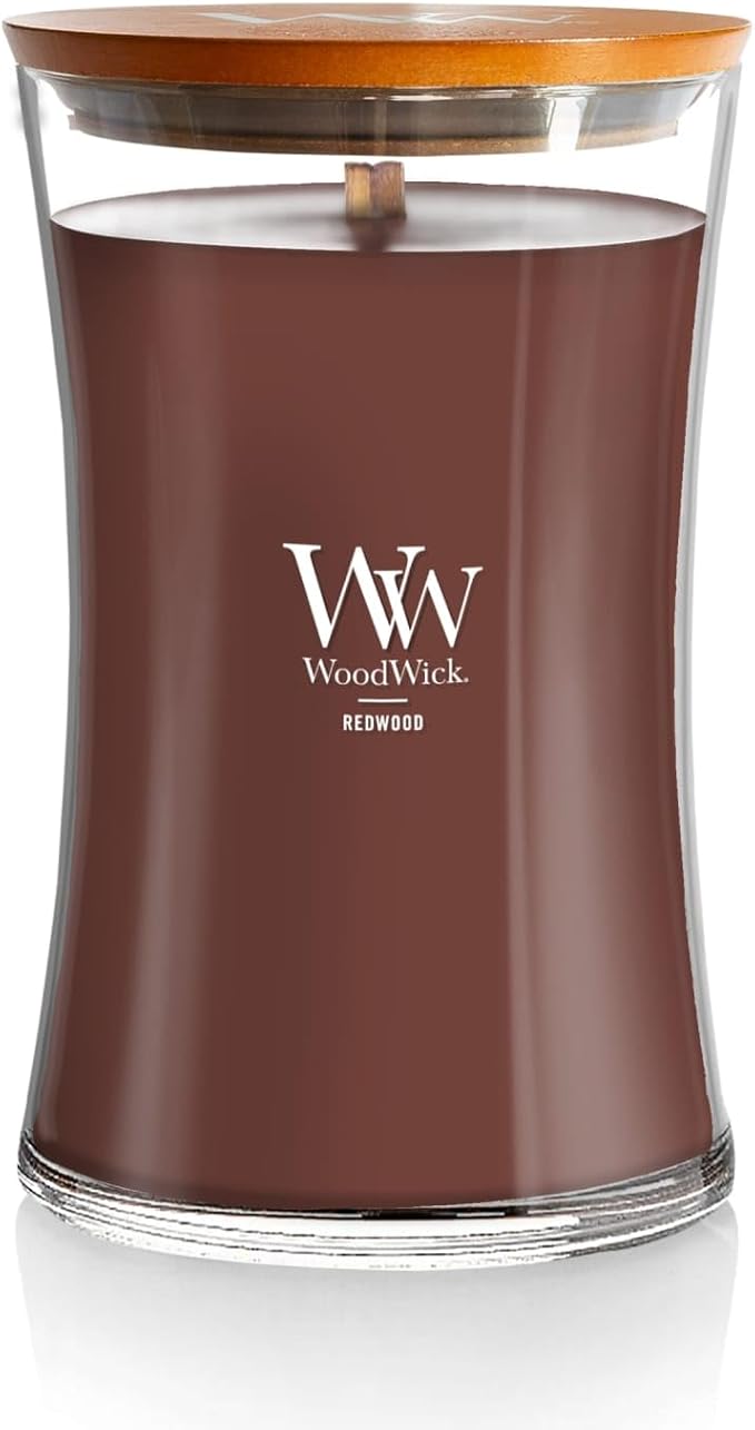 WoodWick Redwood Holiday Candle Gifts for Women and Men, 21.5 oz Large Hourglass Candle with Crackling Wick