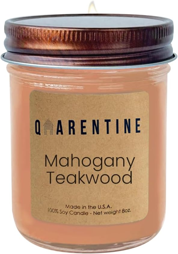 Organic Soy Wax Mahogany Teakwood Scented Vegan Candle -100% Pure Soy Wax & Essential Oils - Woodsy and Earthy Aroma - Made in USA (8oz)