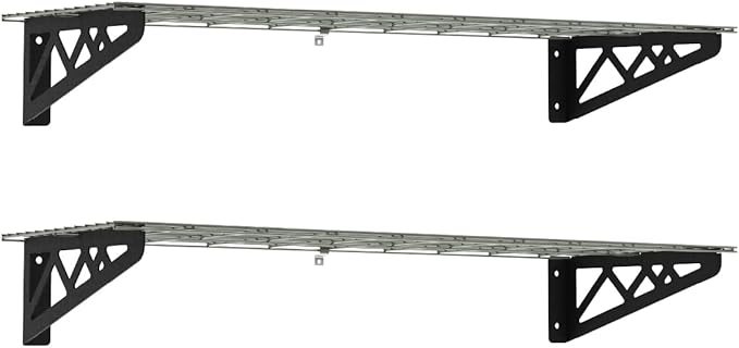 MonsterRax | Garage Wall Shelf Two-Pack White or Hammertone | Three Size Options | Includes Bike Hooks | 300lb Weight Capacity (Hammertone, 12"x36")