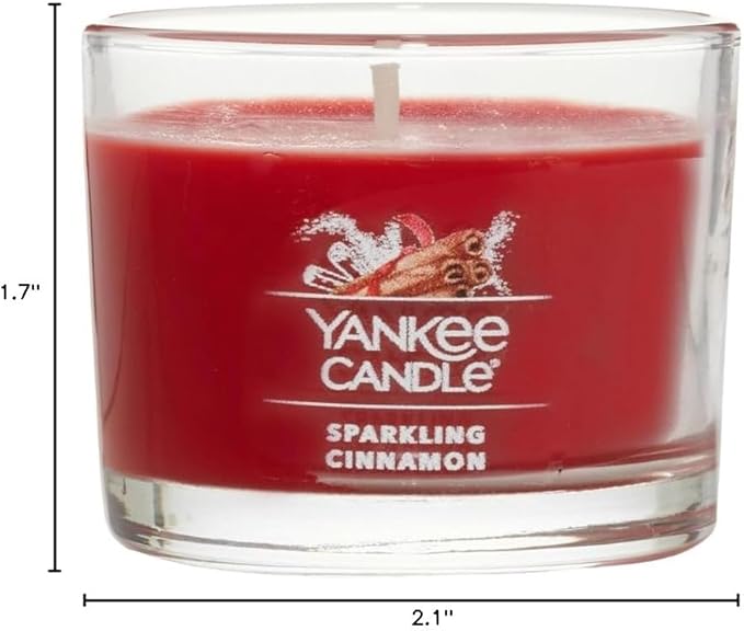 Yankee Candle Signature Votive Mini Candle Jar, Sparkling Cinnamon Scent, Natural Soy Wax Blend Candle with Natural Fiber Wick, 1.3 OZ Glass Jar (Pack of 12)