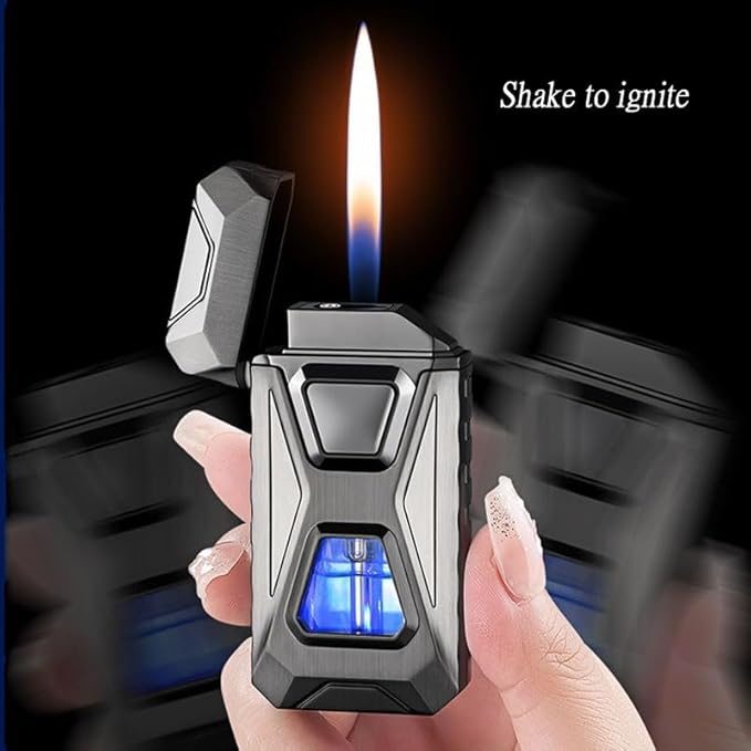 Voice Activated Windproof Dual Flame Lighter, USB Rechargeable Arc Lighter,Jet Flame and Soft Flame, Visible Transparent Window, Refillable Butane Lighter, Cool Lighters Gift for Men(Silver)