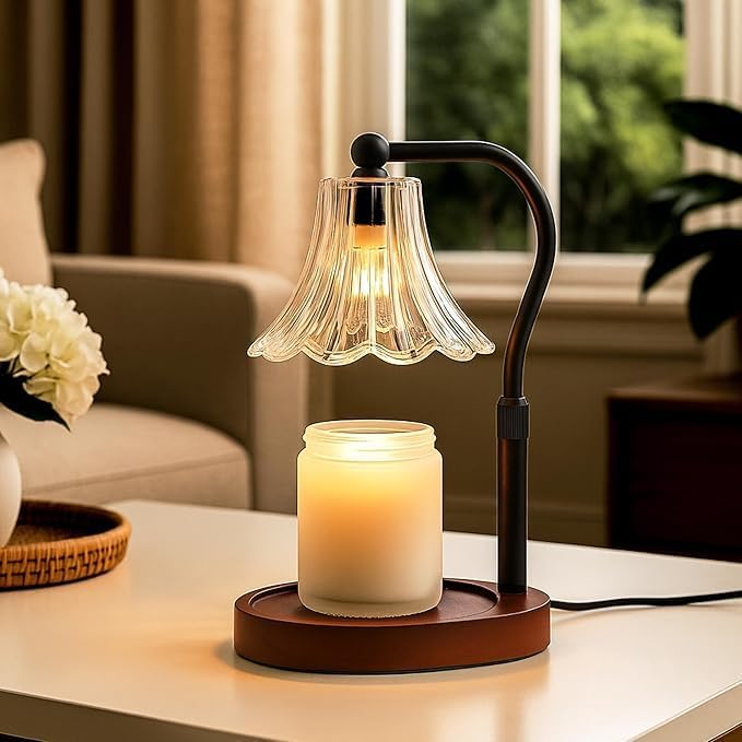 Candle Warmer Lamp – Dimmable Candle Lamp with Timer, Adjustable Height for Jar Candles (Walnut)
