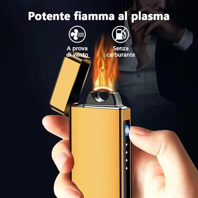 YOZWOO Electric Lighter Rechargeable, High Power Flame Arc Lighter, USB Lighters with LED Battery Indicator, Windproof Electronic Lighters for Candle Camping with Gift Box (Gold)