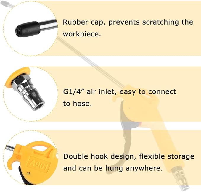 Watris Veiyi Air Blow Gun, High Volume Air Blower Gun, Dust Cleaning Tools with 10 Inch Aluminium Alloy Air Nozzle, Pneumatic Air Compressor Accessories