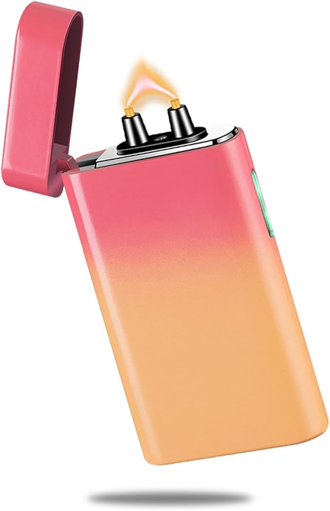 Plasma Lighter Rechargeable USB C Electric Torch Lighter Big Arc Electric Lighters Dual Flame Cool Lighters with Upgrade Battery Safety Switch for Candles, Fireworks, Incense (PinkYellow)