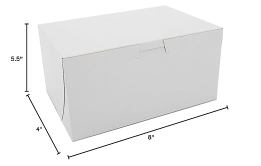 SCT 0929 Premium Clay Coated Kraft Paperboard White Non-Window Lock Corner Bakery Box, 8-in. L x 5-1/2-in. W x 4-in. H (Case of 250)