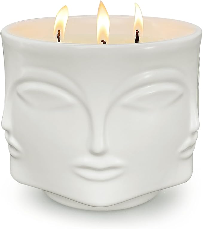 Strong Vanilla 3 Wick White Large Candle, 20oz, Ceramic, Outdoor Scented Candles, 100% Soy, for Home Scented, Yoga, Meditation, Patio, Table Decor, Beautiful Candle Jars