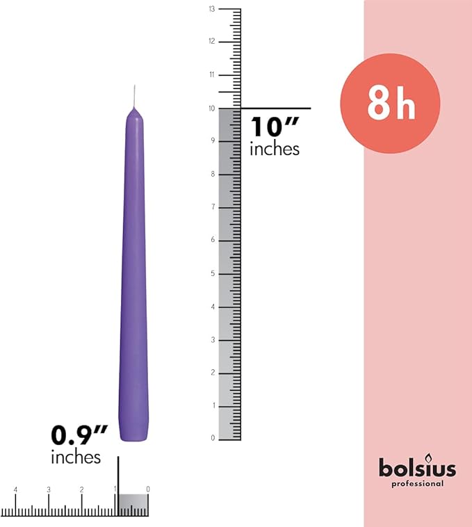 BOLSIUS 10 Inch Purple Taper Candles - 8 Hours Burn Time - Premium European Quality - 10 Pack Unscented Smokeless & Dripless Household Taper Candlesticks - Perfect for Church, Party, & Everyday Use