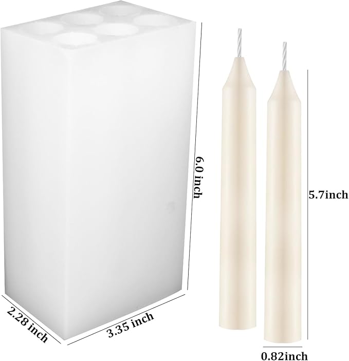 6 Holes Long Cylinder Silicone Candle Molds, Pillar Candle Making Mold Long Cylinder Scented Candle Mold for Wax Candle Handmade Craft Making