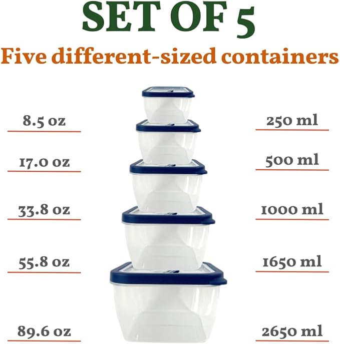 10-Piece Food Storage Containers with Vented Lids, Airtight and BPA Free, Stackable, Microwave, Freezer, and Dishwasher Safe (Blue)