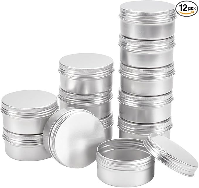 BENECREAT 12 Pack 2.7 OZ Tin Cans Screw Top Round Aluminum Cans Screw Lid Containers - Great for Store Spices, Candies, Tea or Gift Giving (Platinum)