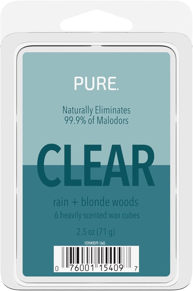 Candle-Lite Pure Wax Melts Rain & Blonde Woods Scent, Odor Eliminating, 3 Pack, Eliminates 99.9% of Odors, 6-Cube 2.5 oz Scented Wax Cubes, Proudly Poured in The USA, Ideal Gift for Home Fragrance
