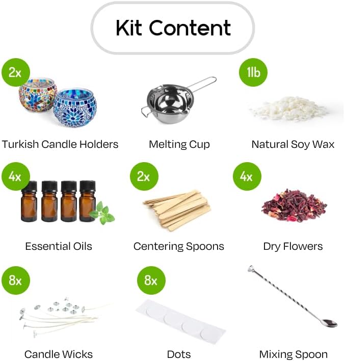 Candle Making Kit with Turkish Mosaic Holder – DIY Glass Candle Holder Craft Kit with Colorful Mosaic Tiles & All Natural Soy Wax – Handmade Arts & Crafts Complete Gift for Adults & Beginners (2)