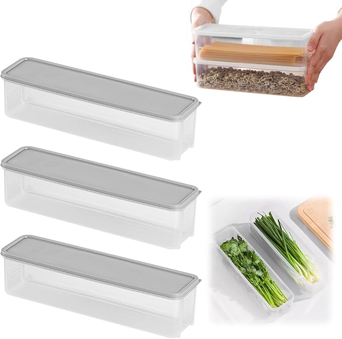 Storage & Crisper Boxes, 2025 New Durable Food Storage Containers, Stackable Refrigerator Organizer for Kitchen, Airtight Food Box with Lids, Fresh-Keeping Container Suitable (Grey, 3pcs)