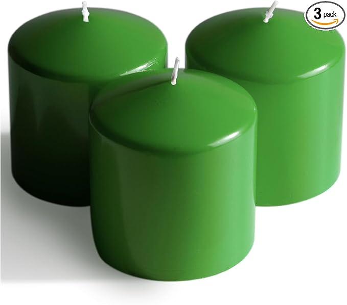 Candwax Green Pillar Candles Set of 3 - Perfect as Christmas Centerpiece Table Decorations - 40-Hour Burn Time Self-Extinguishing Candles for Home Decor - Cone-Top Grass Green Pillar Candles 3x3