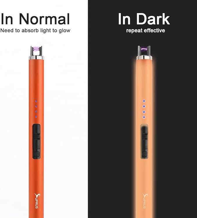 SUPRUS Fluorescent Lighter Glows in The Dark USB Lighter Rechargeable Windproof Pocket Size for Candle Cooking BBQ in Party (Orange)