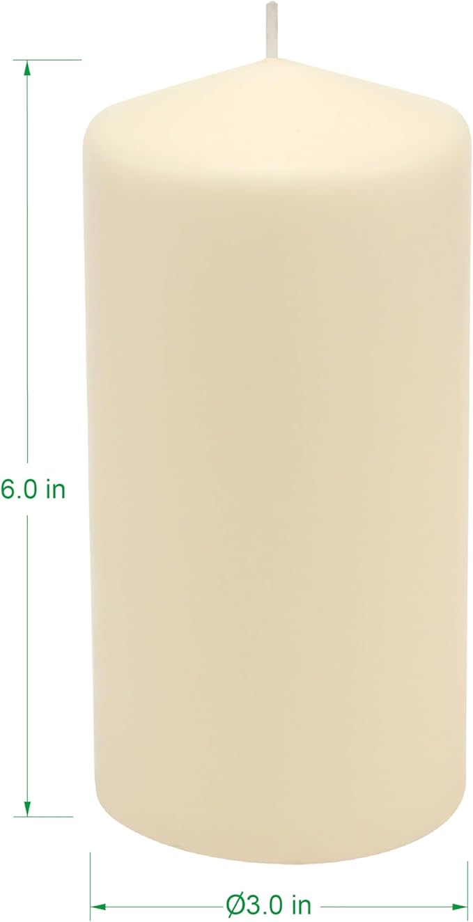 Stonebriar 3 Pack Tall 3 x 6 Inch 65 Hour Long Burning Unscented Ivory Wax Pillar Candles
