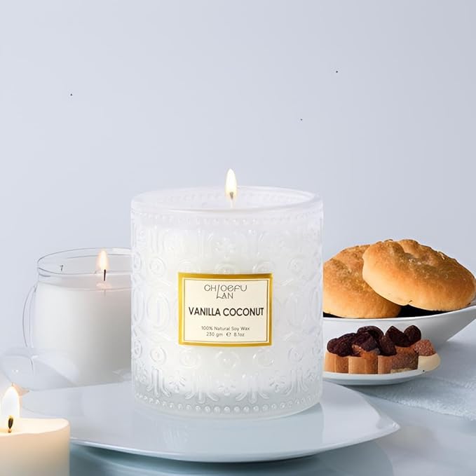 Chloefu LAN Mother Gifts, Vanilla Coconut Soy Candle Large Jar Scented Candle, Home Décor, Gifting Idea, Burn Time of 55 Hours