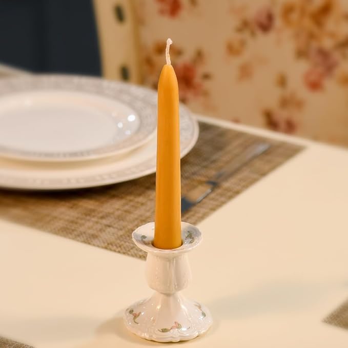 6'' Natural Beeswax Taper Candles Set of 12, DEYBBY Smokeless and Dripless Beeswax Candles, 4-5Hrs Burn Time, Nontoxic