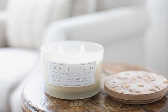 Sand + Fog Scented Candle - Amber & Fig – Additional Scents and Sizes – 100% Cotton Lead-Free Wick - Luxury Air Freshening Jar Candles - Perfect Home Decor – 12oz