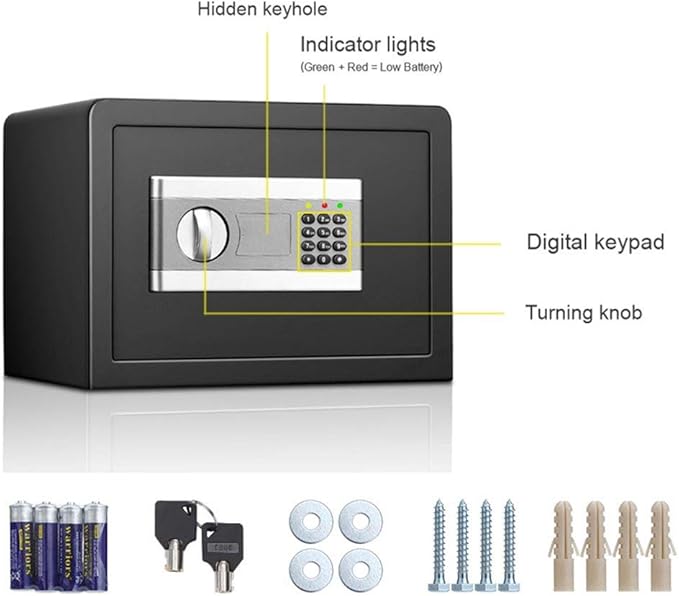 Safety Safe Security Box Home Safe Wall Digital Cabinet Safe Box With Lock Solid Steel Construction For Home Office Hotel Jewelry Cash Storage Wall Mountable (Color : Black Size : 25x35x25cm) (Black 2