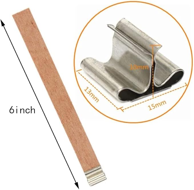 100 pcs Wooden Candle Wicks for Candle Making,6 inch Crackling Wood Wicks/Smokeless Candle Wick with Metal Base Clip 50 Sets