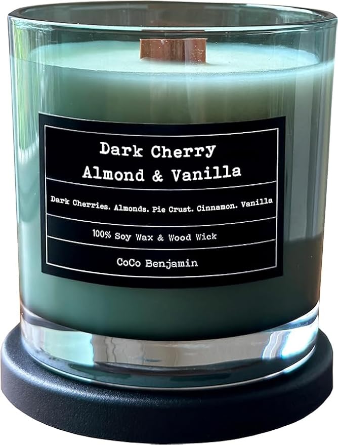 100% Soy, Highly Scented, Hand Poured Soy Candle (Dark Cherry, Almond & Vanilla (Wooden Wick))