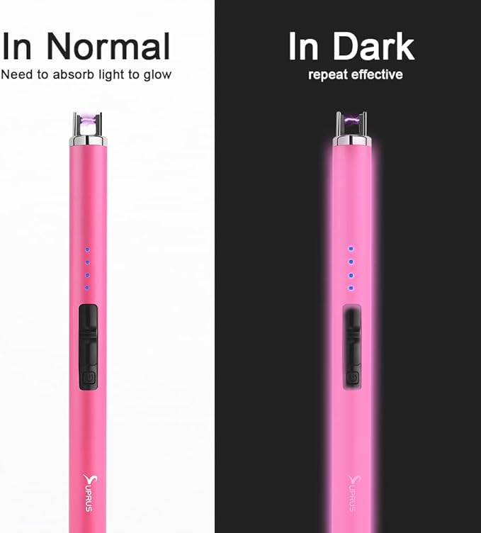 SUPRUS Fluorescent Lighter Glows in The Dark USB Lighter Rechargeable Windproof Pocket Size for Candle Cooking BBQ in Party (Pink)